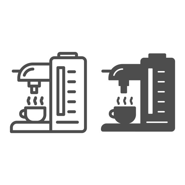咖啡机线和固体图标，厨房设备概念，咖啡机标志在白色背景，咖啡机图标轮廓风格的移动概念和网页设计。矢量图形。图片下载