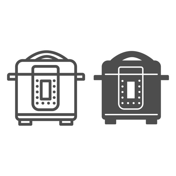 慢炊具线和固体图标，厨房电器概念，白色背景上的电气锅标志，多炊具图标轮廓风格的移动概念和网页设计。矢量图形。图片下载