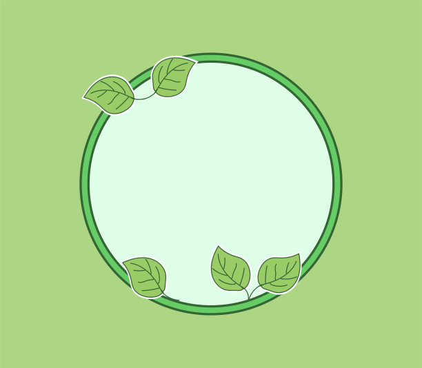 圆形框架模板与绿色树叶在浅绿色的背景。本空间图片下载