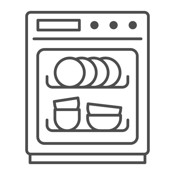 洗碗机细线图标，厨房设备概念，洗碗机在白色背景上的标志，洗碗机图标在移动概念和网页设计的轮廓风格。矢量图形。图片下载