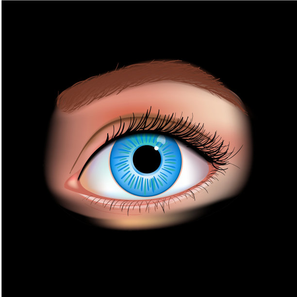 逼真的人眼特写。人眼蓝色孤立在黑色摄影逼真的矢量插图图片下载