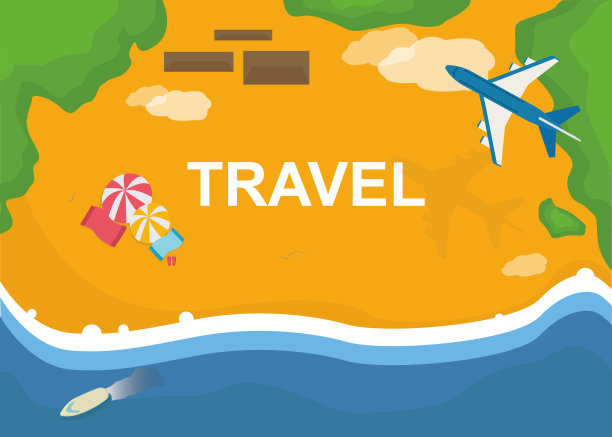 矢量垂直插图的海滩，飞机和船图片下载