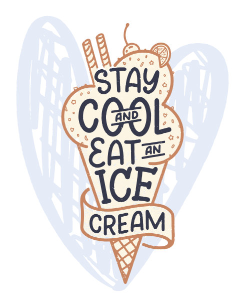 关于冰淇淋的手绘字体作文。有趣的赛季的口号。孤书法引为夏日时尚，海滩派对。伟大的设计横幅，明信片，印刷或海报。向量图片下载