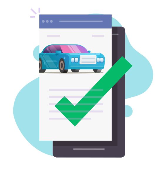 汽车或汽车手机保险合同的政策文件在线与认可的核对标记或智能手机汽车金融担保协议验证矢量平，汽车租赁购买的概念图片下载