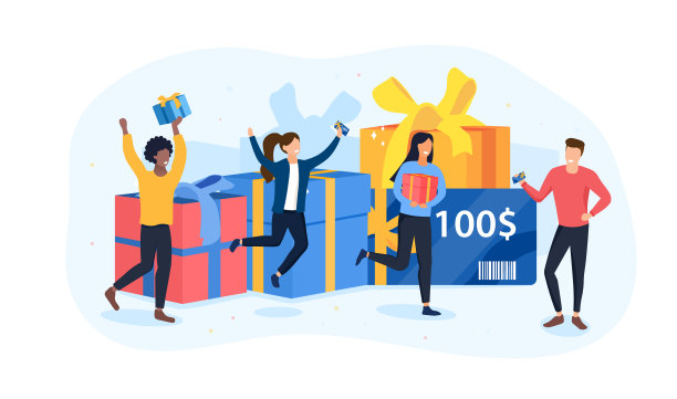 各种各样的人拿着礼物和卡片庆祝图片下载