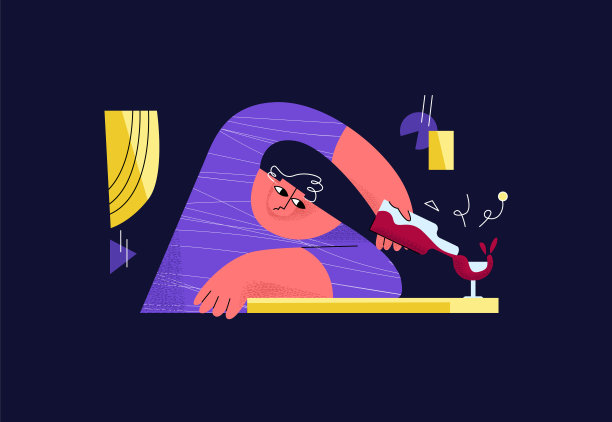 矢量扁平抽象线性插画：醉酒的男人图片下载