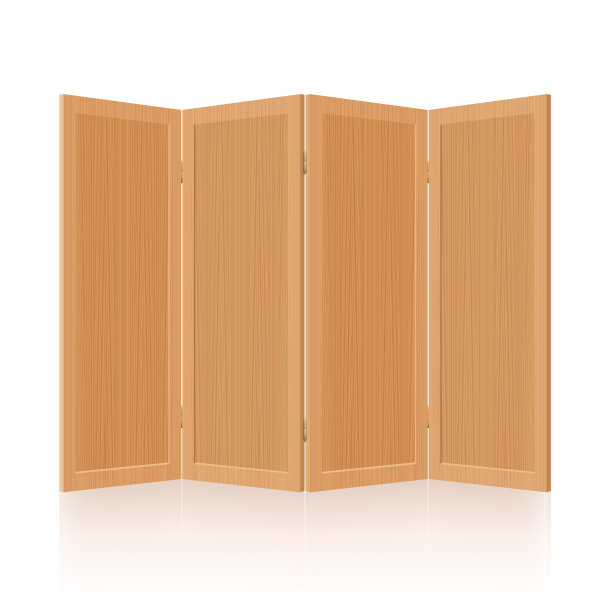折叠屏风，木质房间分隔，隔断-可折叠，可移动，乡村，复古四部分室内家具。孤立的矢量插图上的白色背景。图片下载