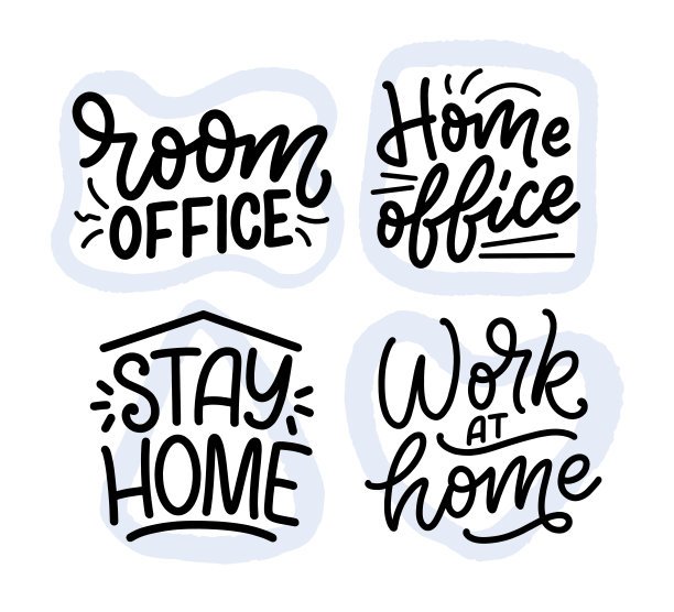 设置与字母的口号关于呆在家里，印刷海报与文字为自我检疫时间。手绘动力卡设计。复古风格。向量图片下载