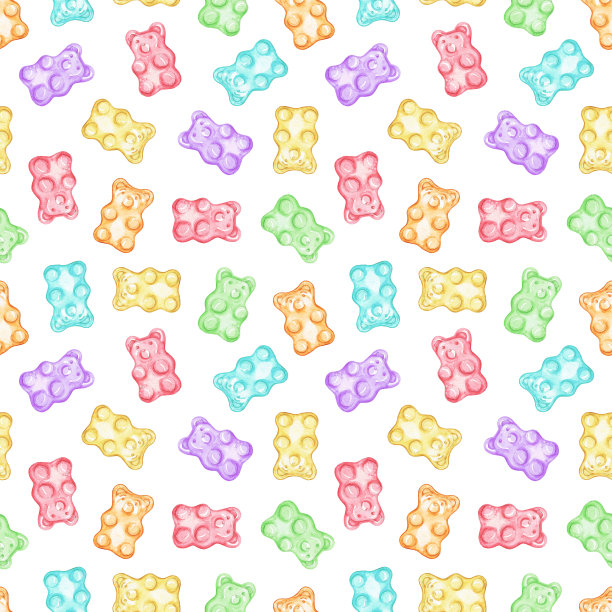 水彩无缝图案与五彩果酱果冻熊图片下载