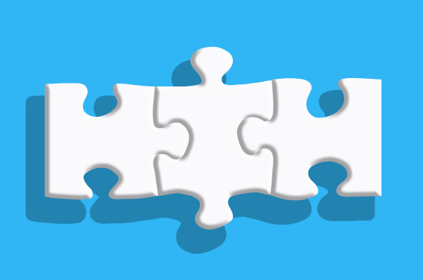 蓝色背景上有阴影的白色拼图。图片下载