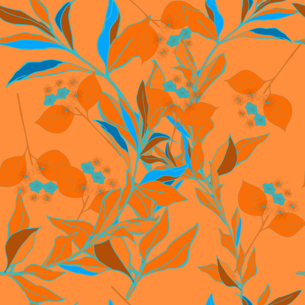 橘黄色树上有蓝色叶子的树枝图片下载