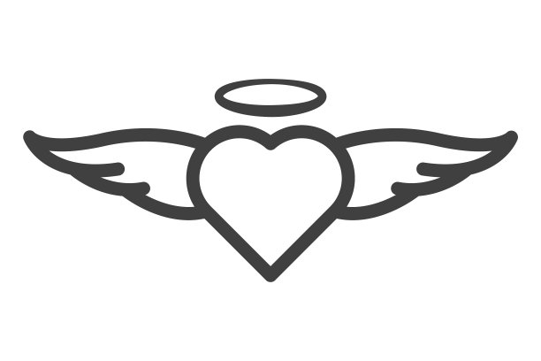 图标心与天使翅膀和光环线性图片下载