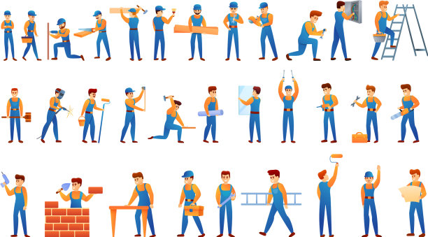 修理工图标设置卡通风格图片下载