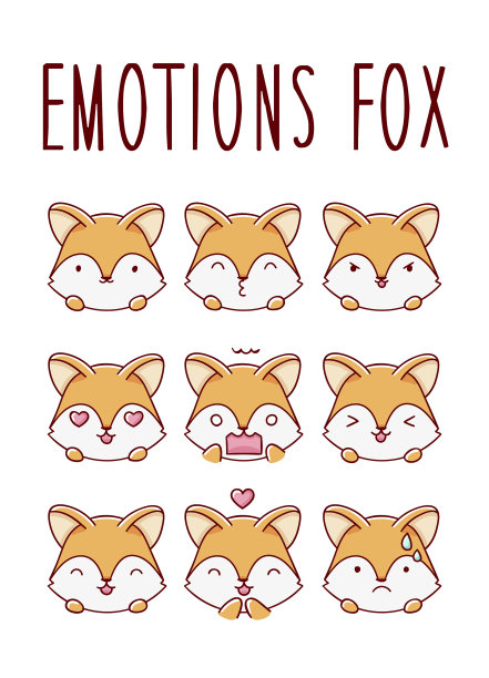 设定情绪可爱的狐狸角色脸卡哇伊图片下载