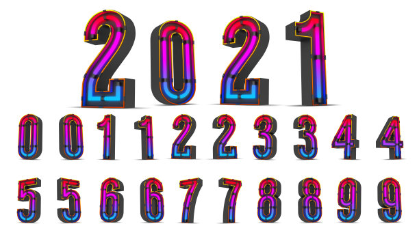 霓虹灯数字3d渲染插图。图片下载