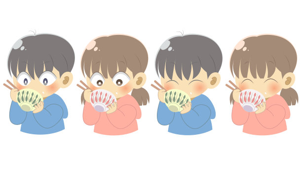 一个孩子在用碗吃米饭图片下载