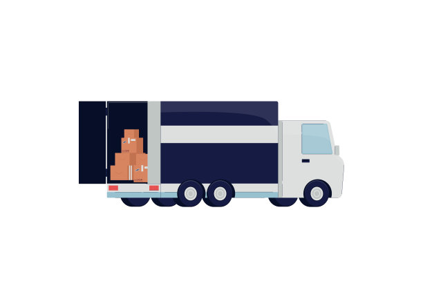 开着后门的货车，里面堆放着纸箱图片下载