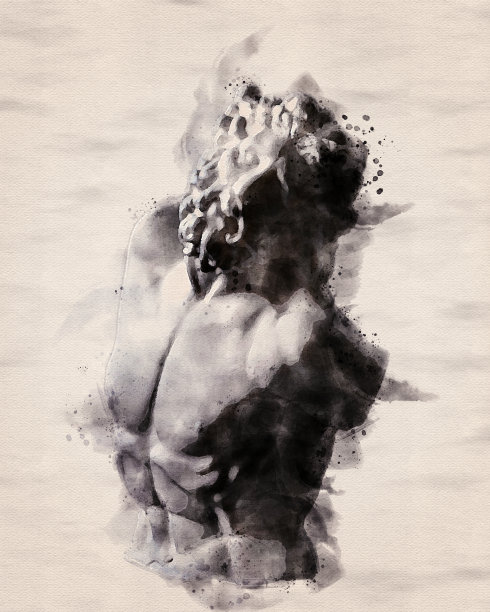 希腊和罗马雕塑的水彩画。一个石膏的人物。图片下载