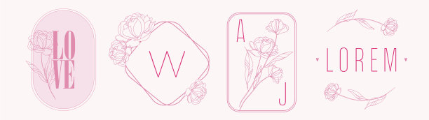 优雅的女性标志模板与牡丹花图片下载