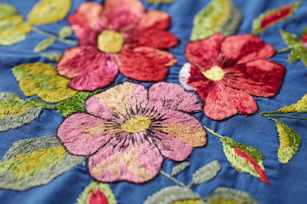 刺绣用五颜六色的花朵。关闭了。图片下载