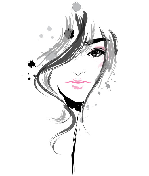 女人的长发造型标志着女人的白色图片下载