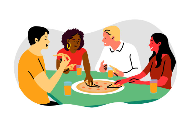 友谊，休息，晚餐，交流，会议，商务，披萨概念图片下载