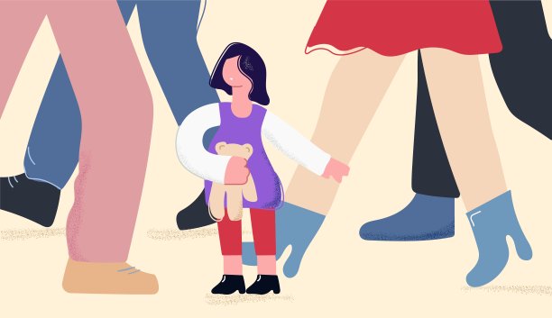 儿童女孩在成人世界矢量平面插图。克服困难的观念图片下载