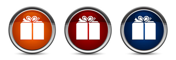 礼盒图标独家蓝、红、橙圆形按钮设计套装图片下载
