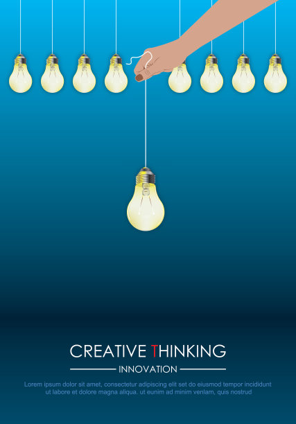 其中一个吊灯泡是亮着的。创意概念向量。图片下载