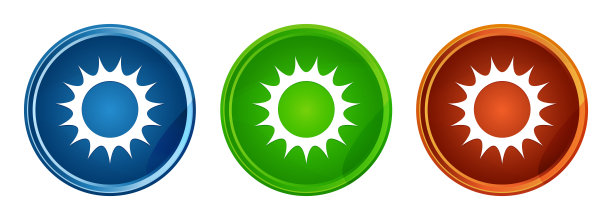 太阳图标时尚圆形按钮设置玻璃设计图片下载