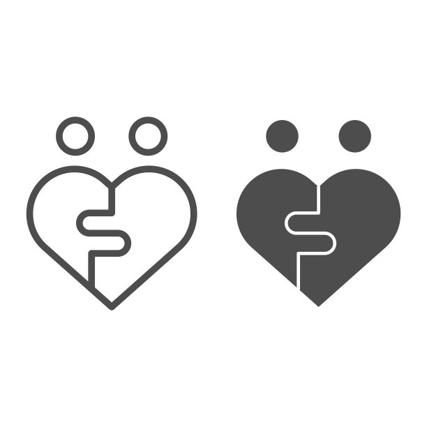 对拼图心线和固体图标两半图片下载