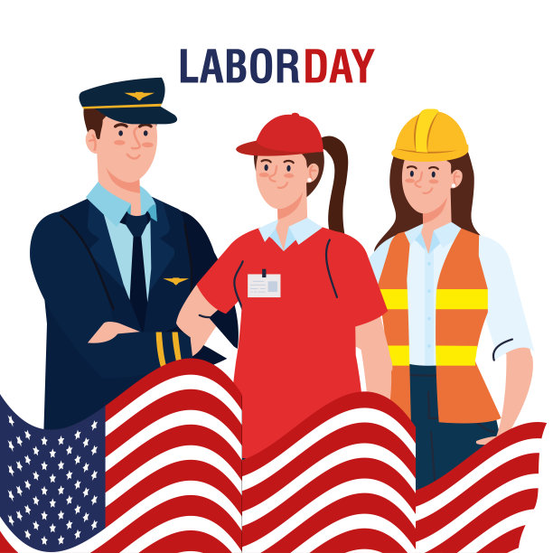 飞行员、送货员和建筑工人都有美国国旗矢量设计图片下载