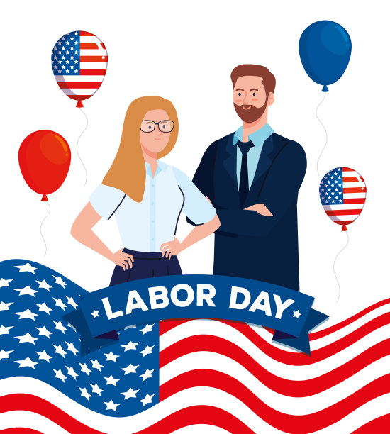 商人和女商人与美国国旗和气球矢量设计图片下载