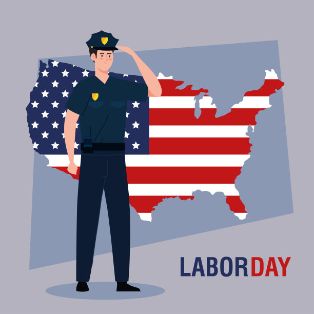 警察与美国国旗地图矢量设计图片下载