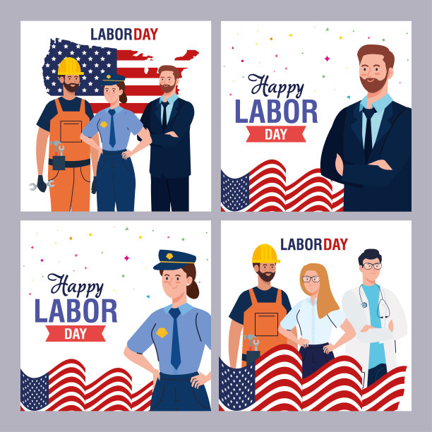 工人与美国国旗矢量设计图片下载