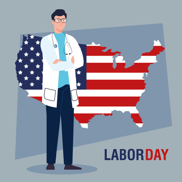 博士人与美国国旗地图矢量设计图片下载