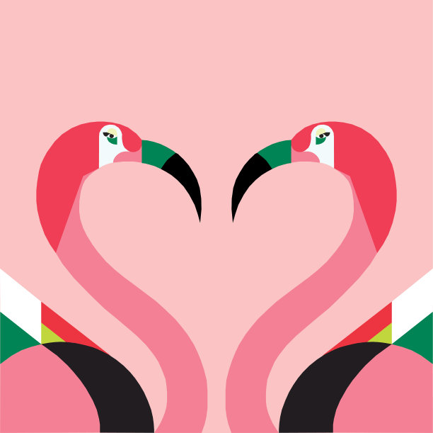 粉红色的火烈鸟在几何风格图片下载