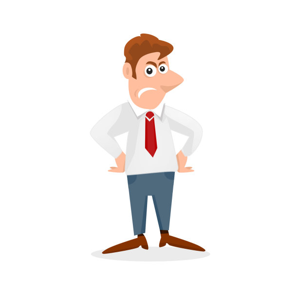 一个穿着工作服的愤怒男子双手叉腰站在那里。图片下载