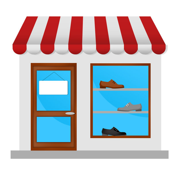 鞋店。门上挂着一个没有题字的牌子。素材图片