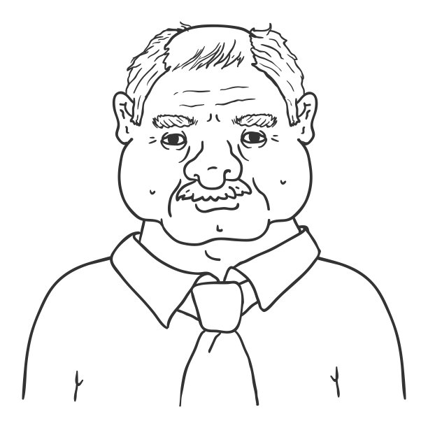 矢量轮廓字符-秃顶老人在衬衫和领带。图片下载