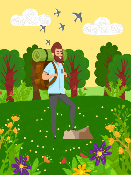 徒步旅行在野生的自然，运动的人，爱好向量图片下载