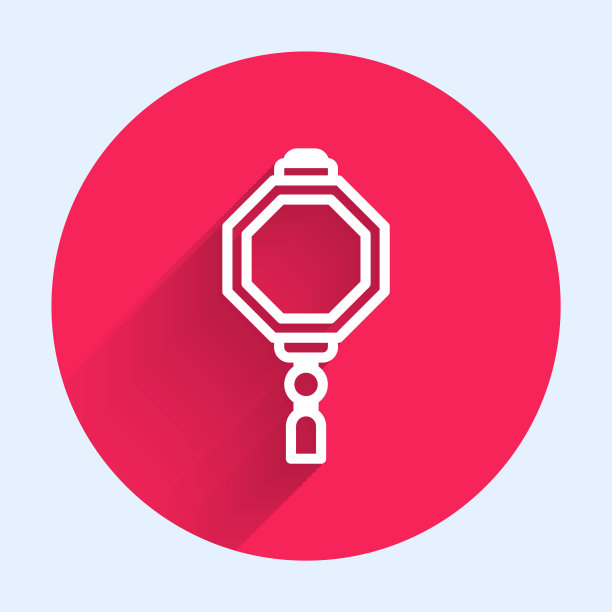 白线中国纸灯笼图标孤立与长影子。红色圆圈按钮。矢量图图片下载