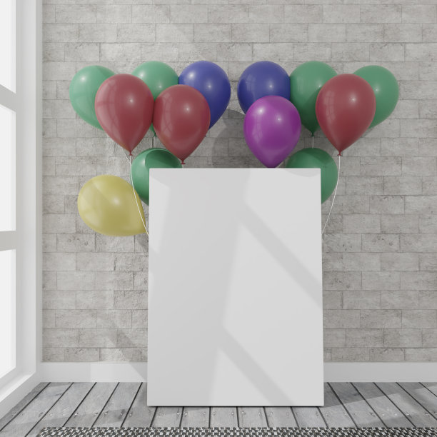日光室里的帆布和气球。3 d渲染模型。3 d演示。方的概念图片下载