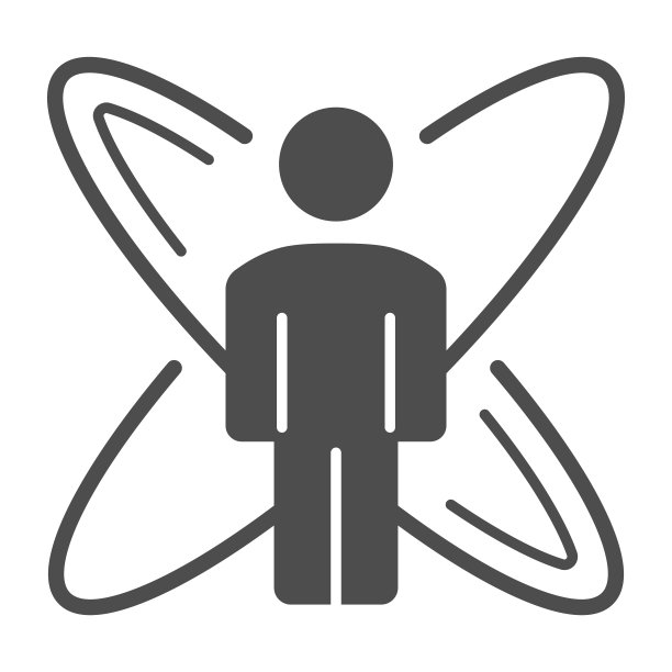人与科学符号固体图标，科学概念，人的剪影与原子符号在白色的背景，原子周围的人图标在移动和网络的字形风格。矢量图形。图片下载