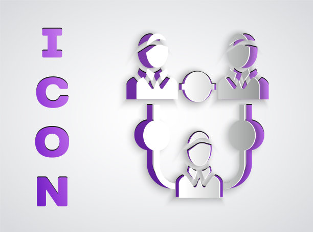 剪纸项目团队基地图标孤立在灰色背景。业务分析与规划、咨询、团队合作、项目管理。纸艺术风格。向量图片下载