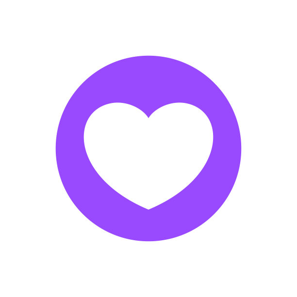 心形图标简单的圆形紫色，心形符号的按钮图形，激情或浪漫的图标，心形元素符号的情人节和婚礼卡，幸福的爱情符号孤立在白色图片下载