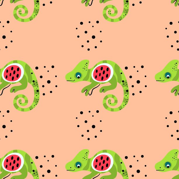变色龙和西瓜矢量无缝图案图片下载