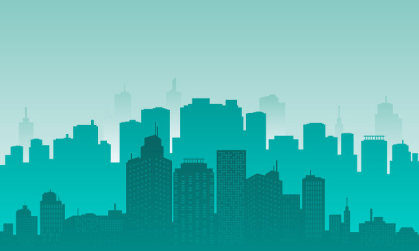 在晨雾中勾勒出一座城市的轮廓图片下载