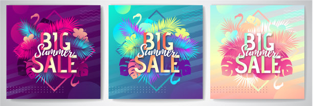 设置多彩的夏季大促销热带海报图片下载