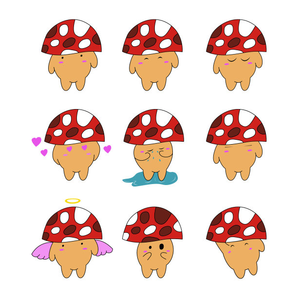 收集可爱的卡通蘑菇吉祥物套装图片下载